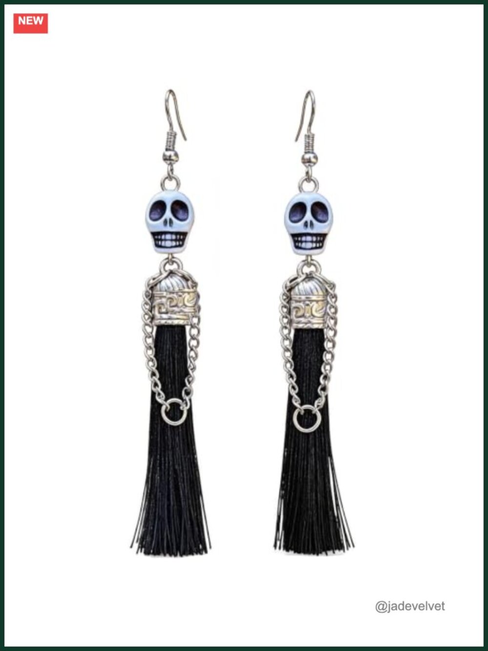 Skull Tassel Dangle Earrings Gothic Halloween Costume Jewelry